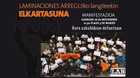 LAB hace un llamamiento a la ciudadanía de Gasteiz a apoyar la movilización de los trabajadores y trabajadoras de Laminaciones Arregui