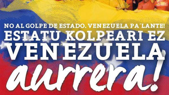 “Estatu kolpeari ez, Venezuela Aurrera!” lelopean elkarretaratzeak deitu dituzte martxoaren 20rako