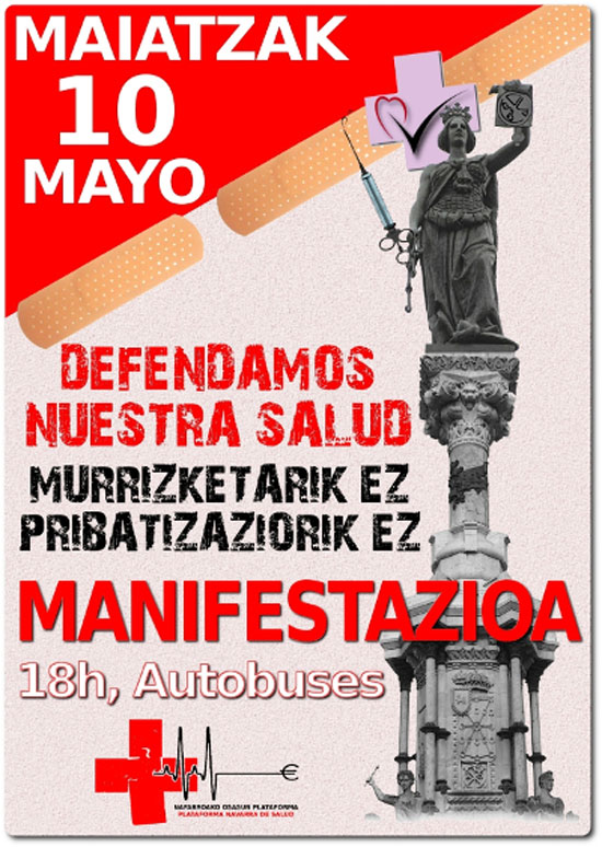 Osasungintza publikoaren aldeko manifestazio maiatzaren 10ean Iruñean
