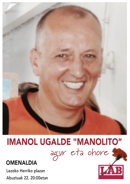 Imanol Ugalde “Manolito”-ri omenaldia ostiralean Lezon