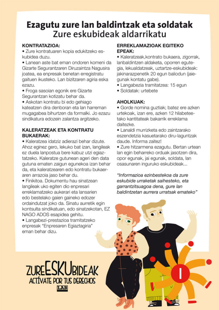 Ezagutu zure lan baldintzak eta soldatak. Zure eskubideak aldarrikatu