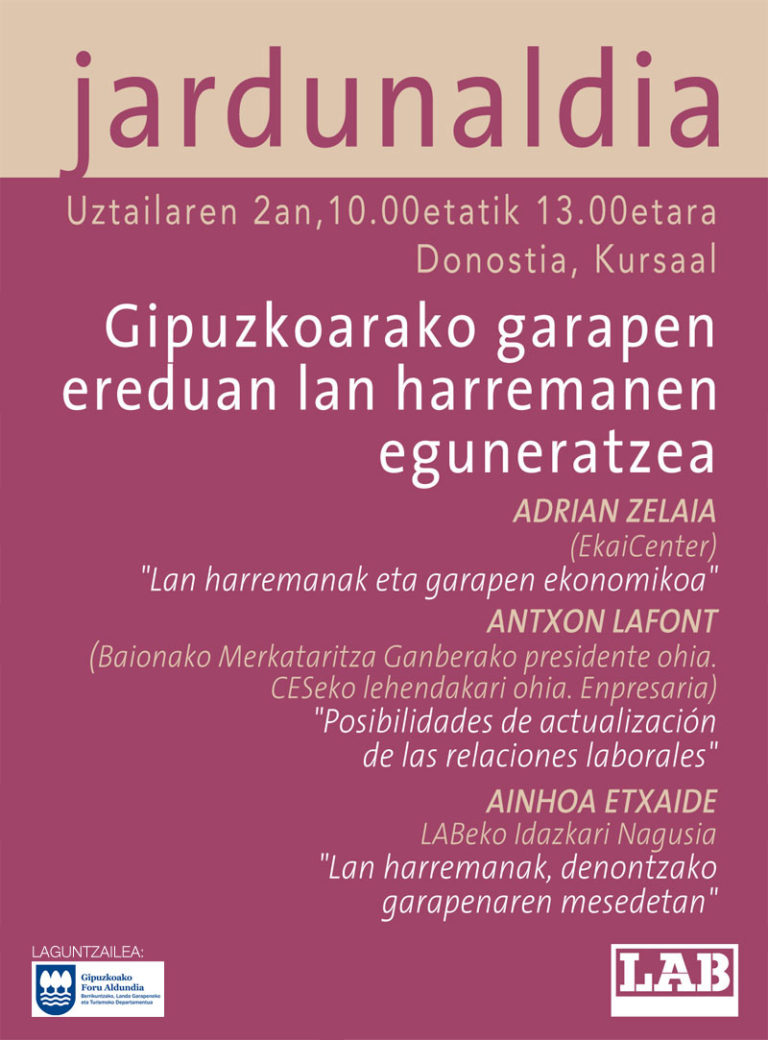 “Gipuzkoarako garapen ereduan lan harremanen eguneratzea” jardunaldia uztailaren 2an