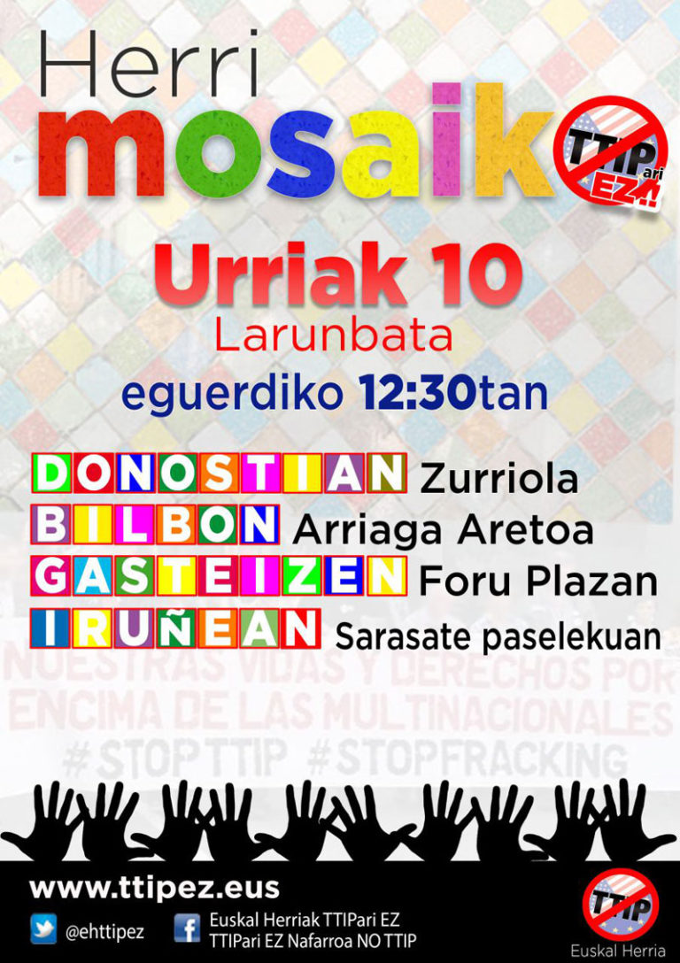 TTIParen aurkako mobilizazioak urriaren 10ean Hego Euskal Herriko hiriburuetan