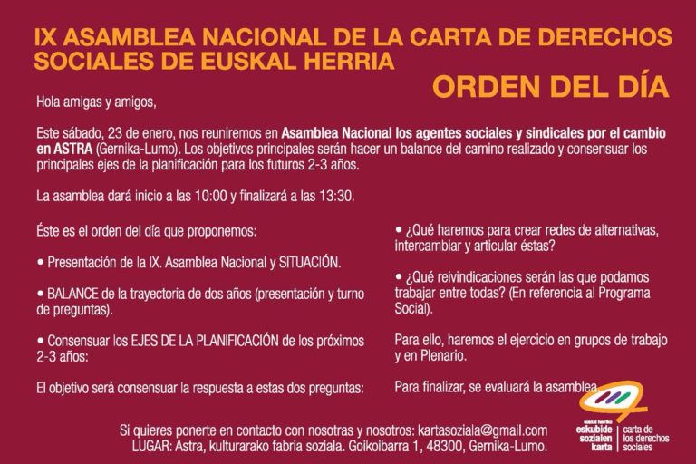 Asamblea mañana en Gernika para reunir y activar fuerzas en favor del cambio social