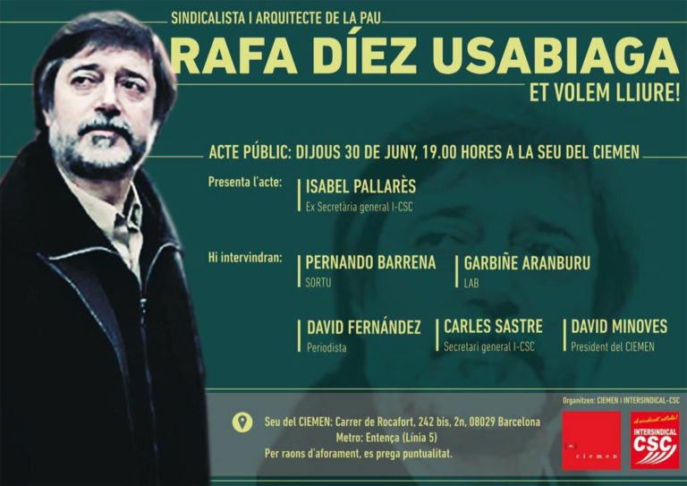Rafa Diezen askatzea eskatzeko ekimen irekia ekainaren 30ean Bartzelonan