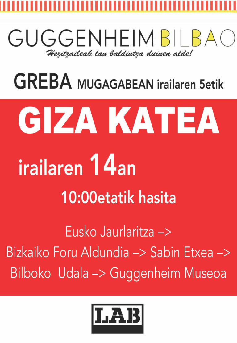 Giza katea Guggenheim Museoko hezitzaileen kaleratzea salatzeko