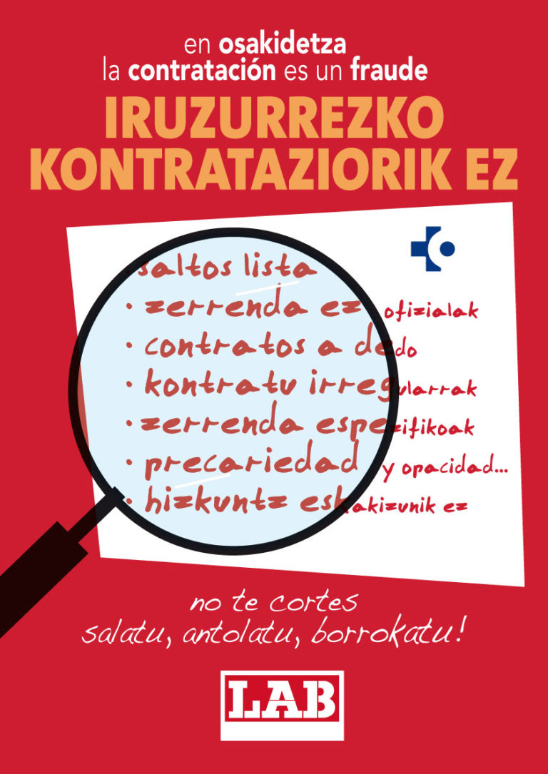 LABek abian jarri du Osakidetzan iruzurrezko kontratazioa salatzeko kanpaina