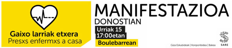 Larriki gaixorik dauden euskal presoak etxeratzearen aldeko manifestazioan izango da LAB