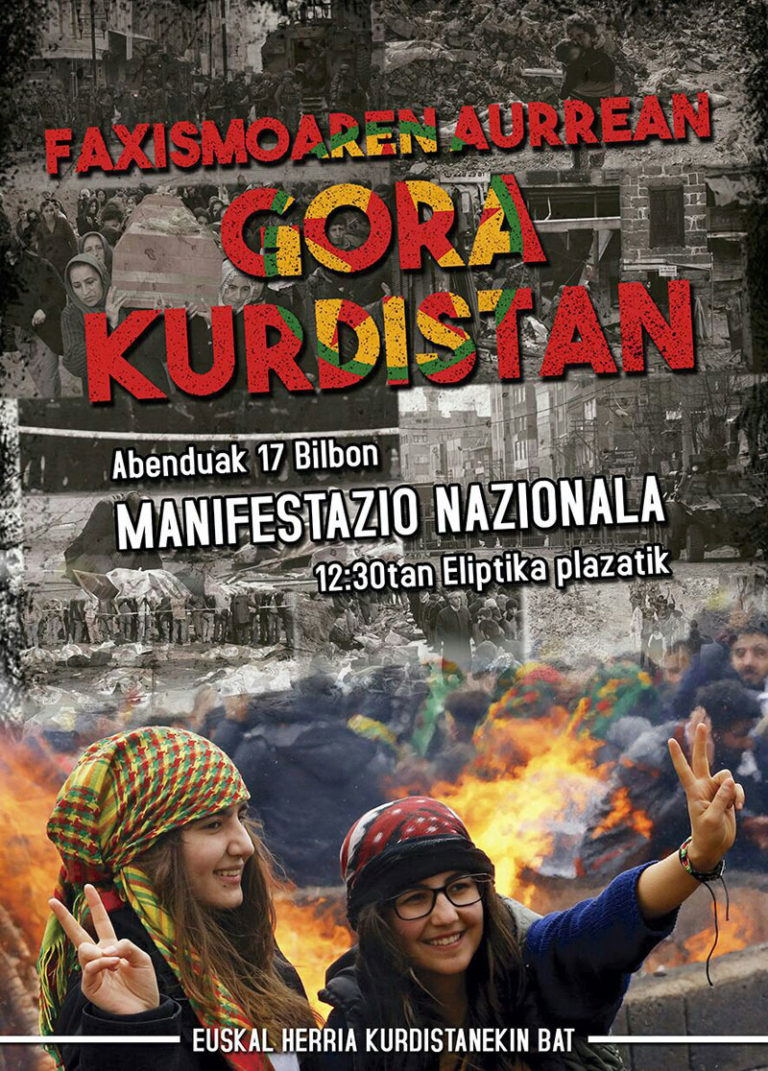 Abenduaren 17ko manifestazioan kurdistanekin bat egingo dugu