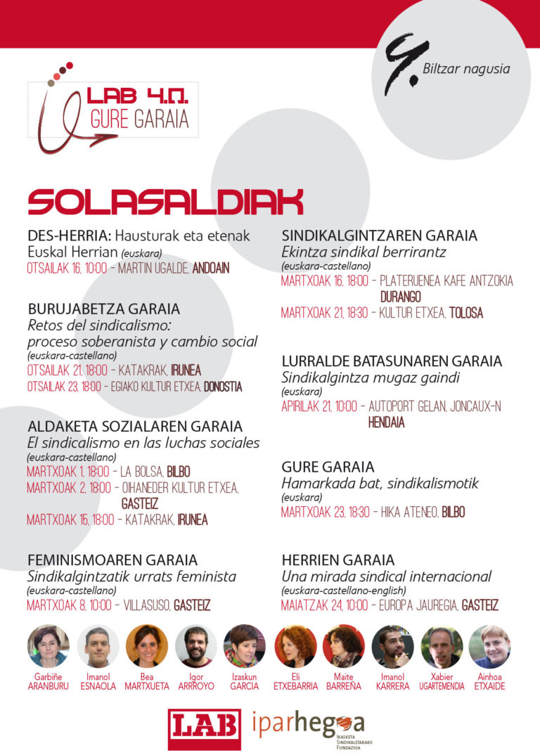 Hemos organizado un ciclo de charlas en las que abordaremos los ejes principales del sindicato para los próximos años