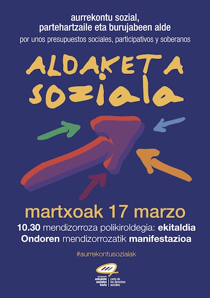 Aurrekontu sozial, parte hartzaile eta burujabeak aldarrikatuko ditugu Gasteizen, martxoaren 17an