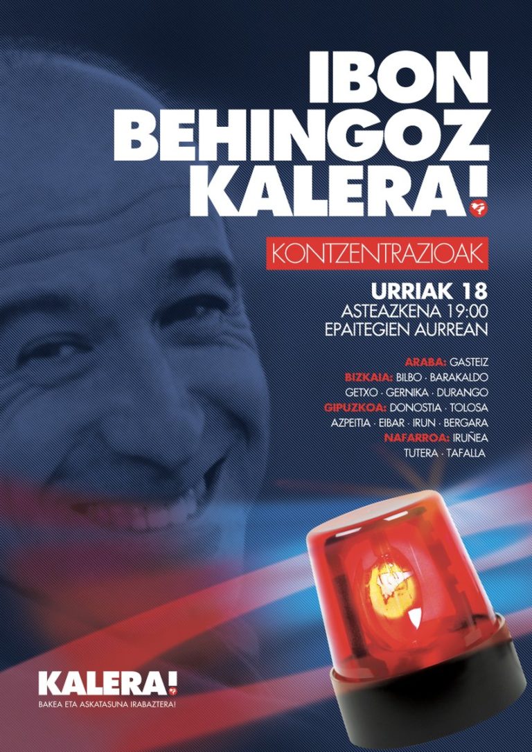 Kalera Kalerak Ibon Iparragirreren askatasuna exijituko du asteazkenean, epaitegien aurrean