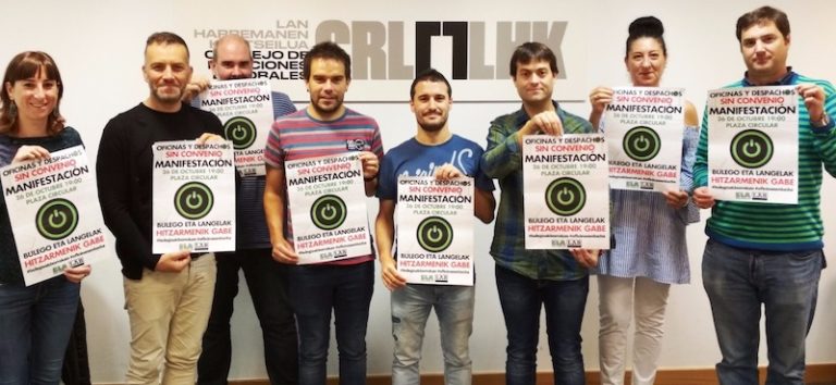 Bizkaiko bulegoetako langileek manifestazio bat egingo dute gaur, hitzarmenaren alde