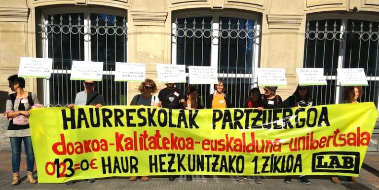 Eusko Jaurlaritzak diruz lagunduko du itundu gabe dagoen zentro kontzertatuetako 0-3 zikloa eta Haurreskolak Partzuergo publikoa ez