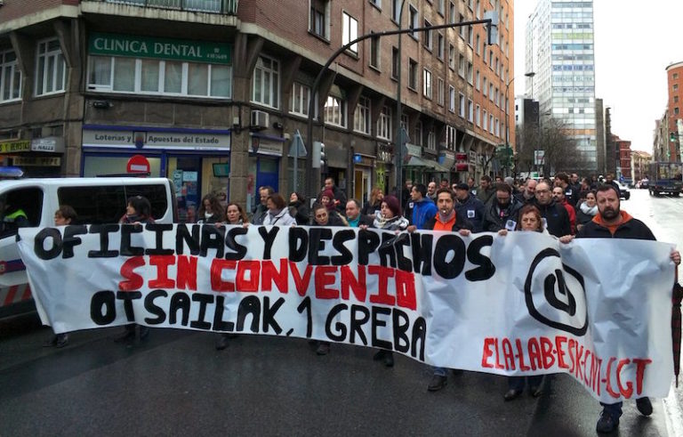 Valoramos como un éxito la huelga realizada ayer en el sector de oficinas y despachos de Bizkaia