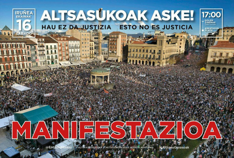 Altsasukoak askatu eta Euskal Herrian benetako justizia eta demokrazia finkatzea beharrezkoa da