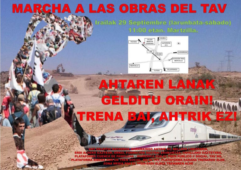 Secundamos la marcha del sábado a las obras del corredor navarro del TAV