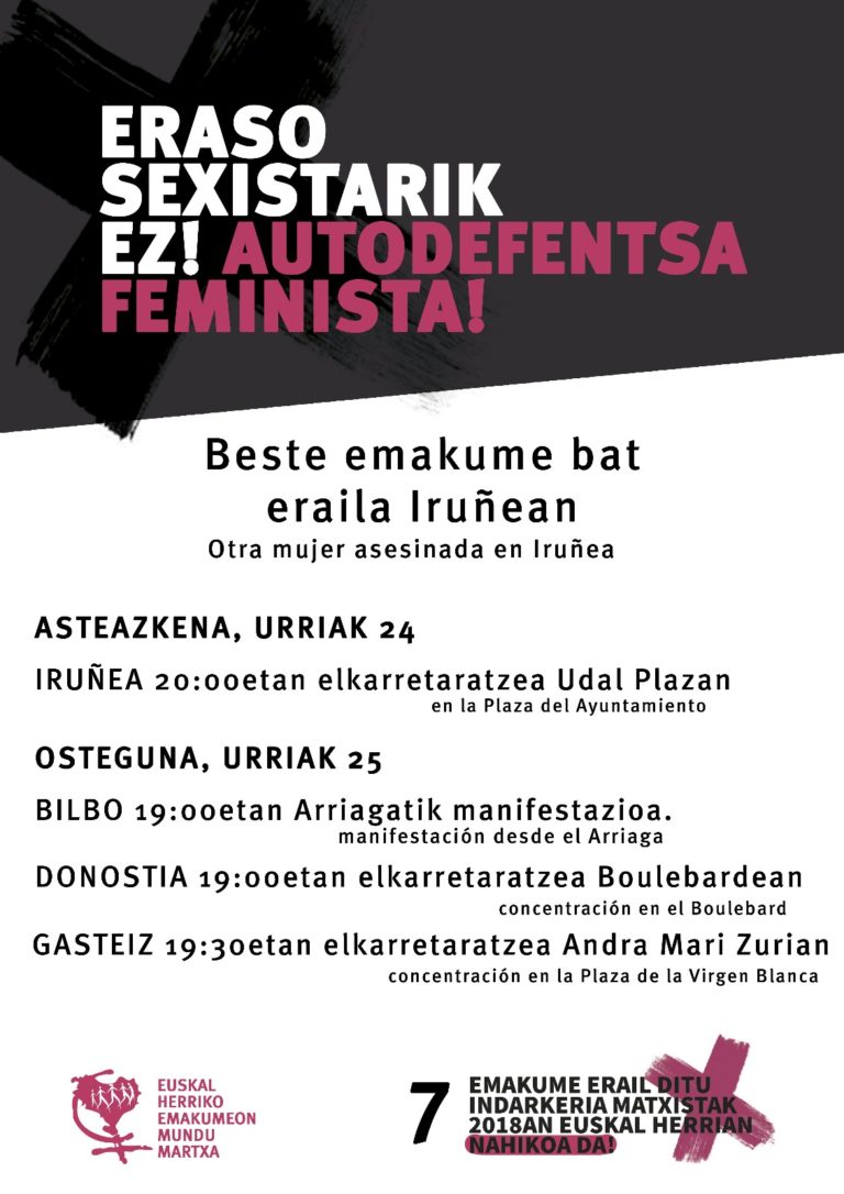 Mobilizaziora deitu du Emakumeon Mundu Martxak, azken erailketa matxista salatzeko