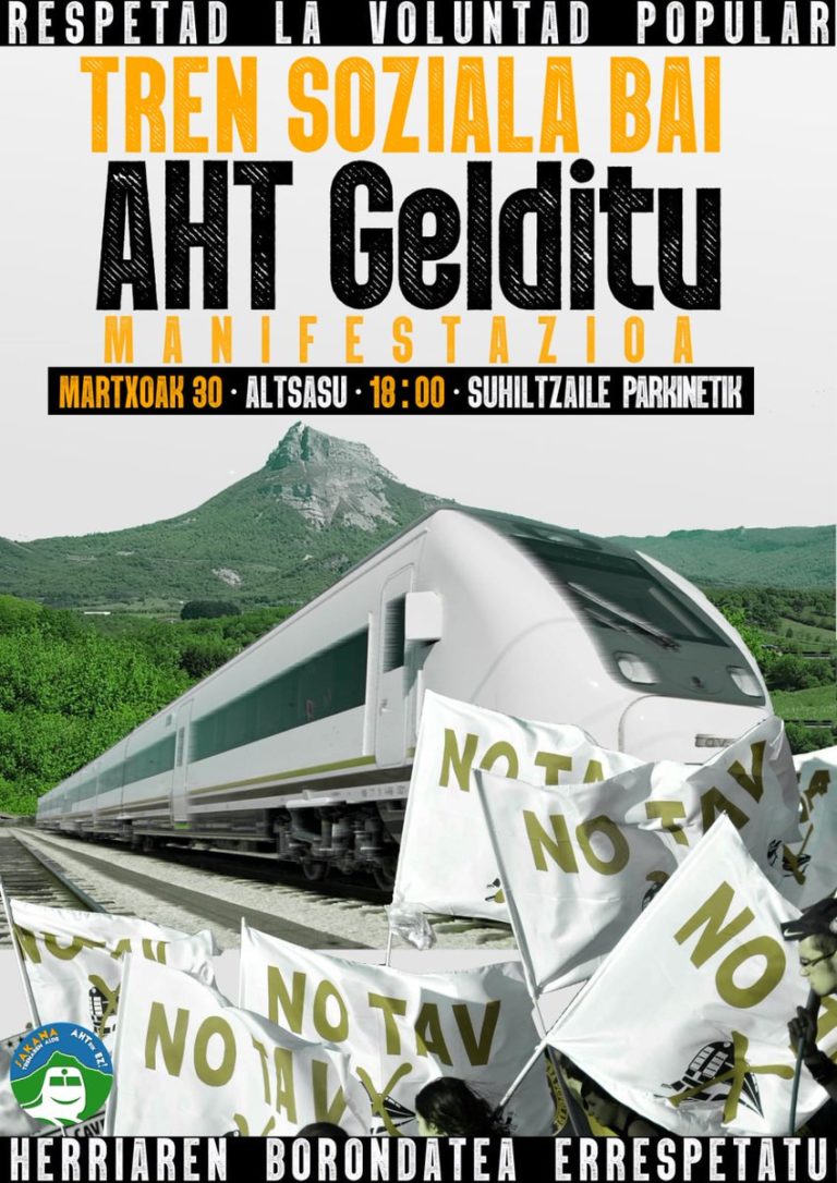 Llamamos a llenar las calles de Altsasu en favor del tren social y en contra del TAV