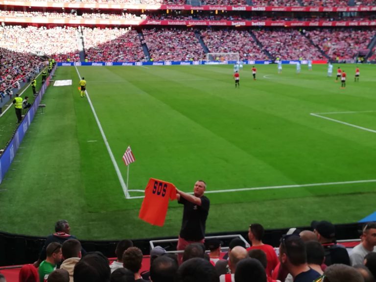 Protesta realizada en San Mamés el pasado domingo.