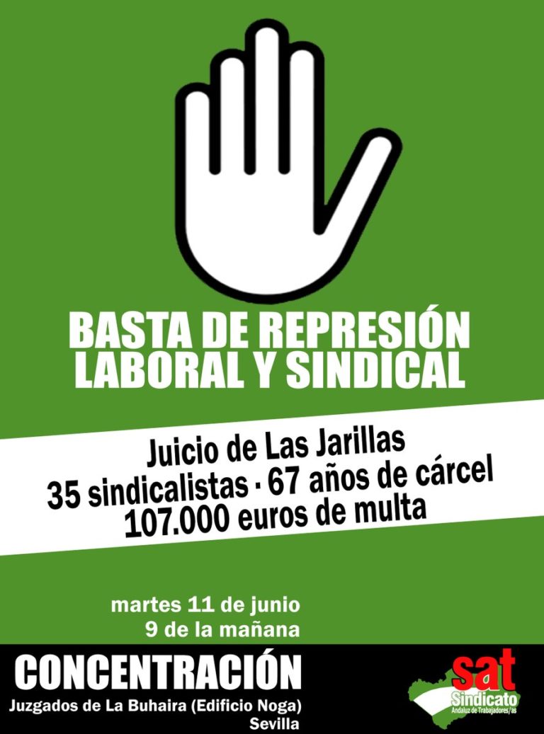 Denunciamos el juicio contra 35 sindicalista del SAT que formaban parte de un piquete informativo