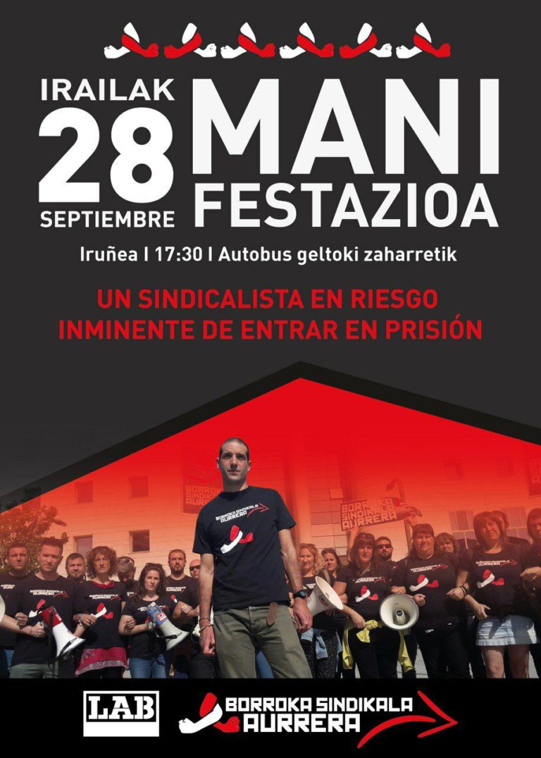 Manifestaziora deitu dugu Iruñean larunbaterako, jazarpen sindikala salatzeko