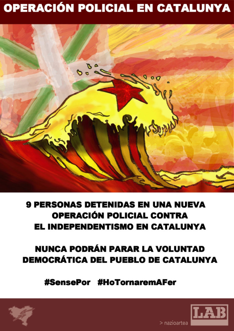 Denunciamos la nueva operación represiva en Catalunya y enviamos nuestra solidaridad y apoyo al pueblo de Catalunya