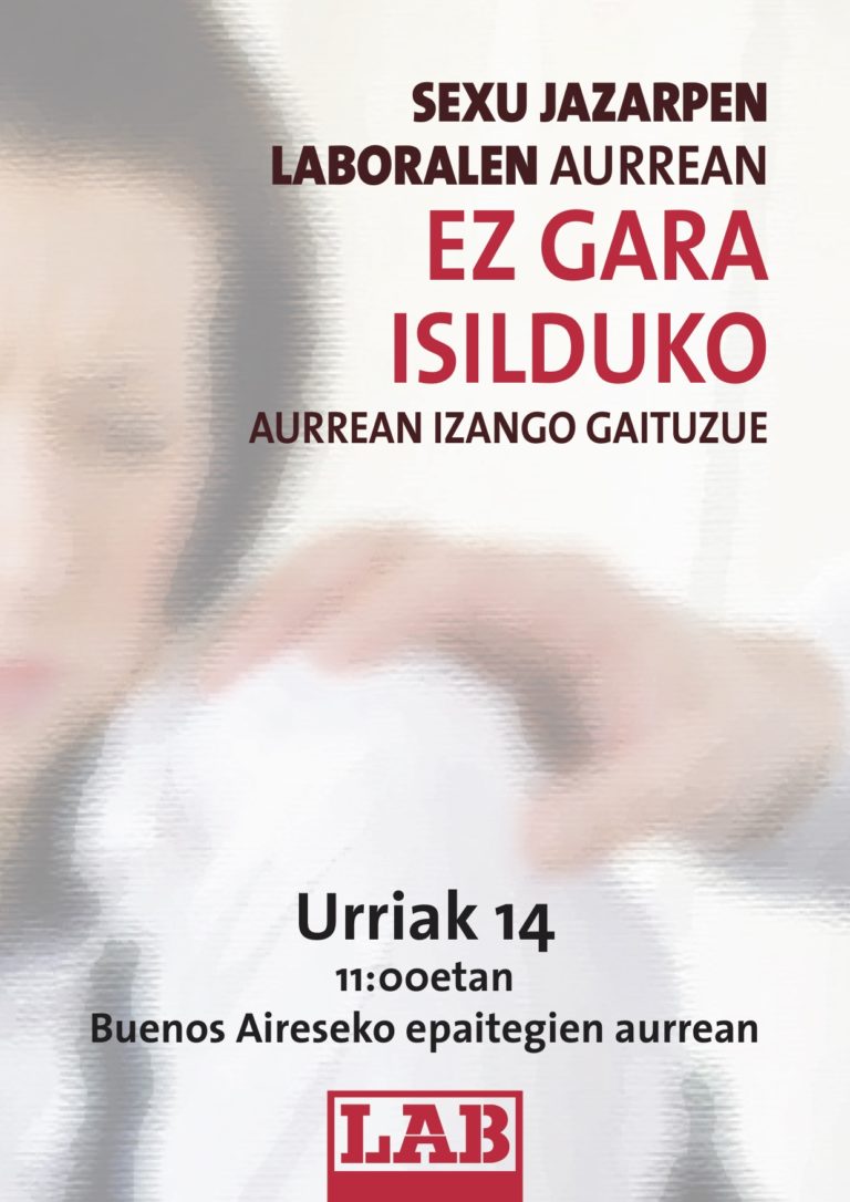 Sexu-jazarpen kasu berri bat salatu egin dugu, azpikontratatutako garbitzaile baten kontra oraingoan, Derioko enpresa batean