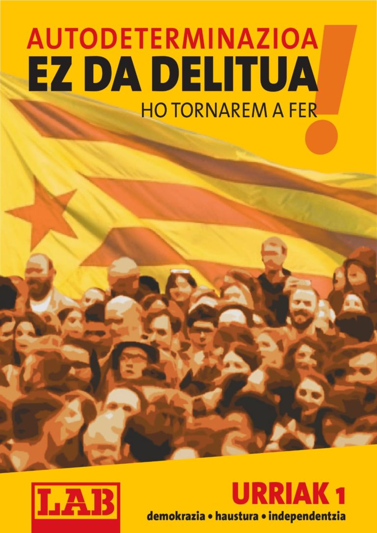 Urriaren 1erako deitutako mobilizazioetan parte hartzeko deia luzatzen dugu, Kataluniaren borroka gurea ere badelako