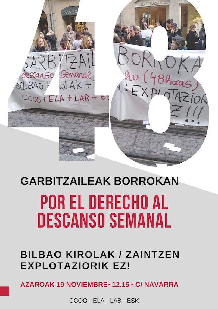 Bilbao Kirolak kiroldegietako garbitzaileak bihar mobilizatuko dira berriro, kontziliaziorako eta 48 orduko atsedenaldirako eskubidea aldarrikatzeko