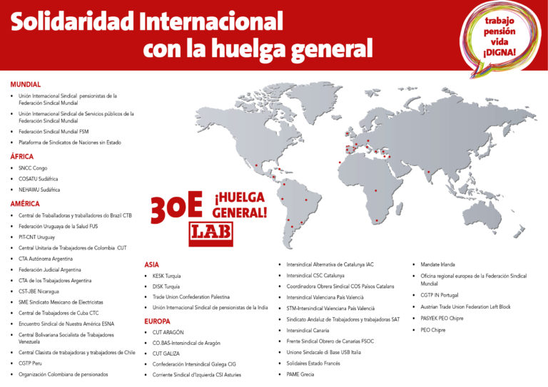 Sindicatos de diferentes puntos del planeta se solidarizan con la Huelga General