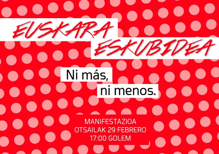 Dei egiten diegu hiritarrei larunbatean euskaraz ikasteko eskubidearen aldeko manifestazioan parte hartzera