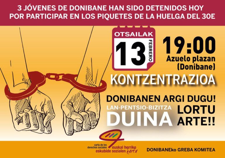 Herri eta auzoetan lan, pentsio eta bizitza duinen aldeko borrokan segitzeko deia egin dugu, errepresio mota guztien gainetik