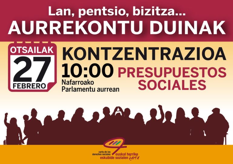 Nafarroako Gobernuak ez du asmo politikorik Nafarroa lan, pentsio eta bizitza duinen aldeko aurrekontuez hornitu dadin