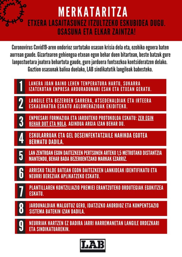 Elikadura merkataritza sektoreko langileentzat gomendioak luzatu ditugu, denon osasuna bermatzeko