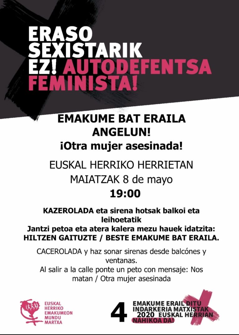 Indarkeria matxistaren egiturazko pandemiaren aurka mobilizatzera deitu du Emakumeon Mundu Martxak, Angelun eraildako emakumea gogoan