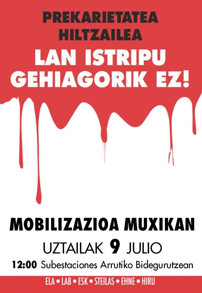 Nos movilizaremos el lunes, en la rotonda de Mendelu, para denunciar la última muerte en el trabajo