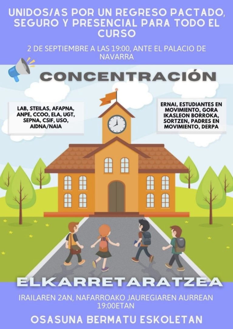 Ikasturte osorako itzulera hitzartu, seguru eta aurrez aurreko baten alde mobilizatuko gara bihar Iruñean