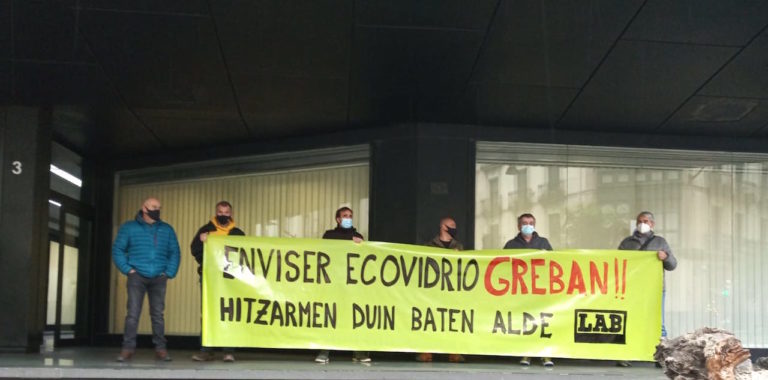 Lehen greba eguna Greba Enviser Servicios Medioambientales Ecovidrio enpresan, hitzarmen duinaren alde