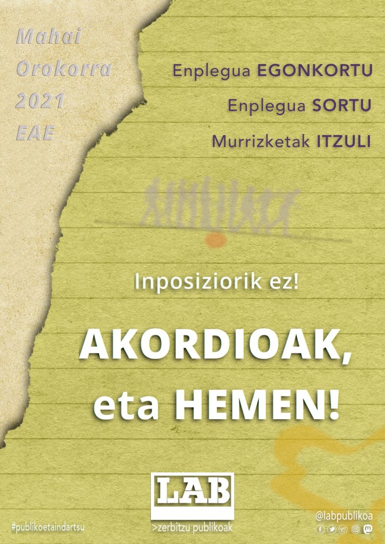 Enplegu publikoa egonkortzea ezinbesteko helburu bezala hartzea eskatu diogu Eusko Jaurlaritzari