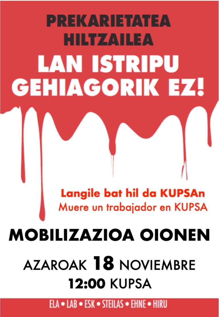Oionen mobilizatuko gara asteazkenean, azken lan heriotza salatzeko