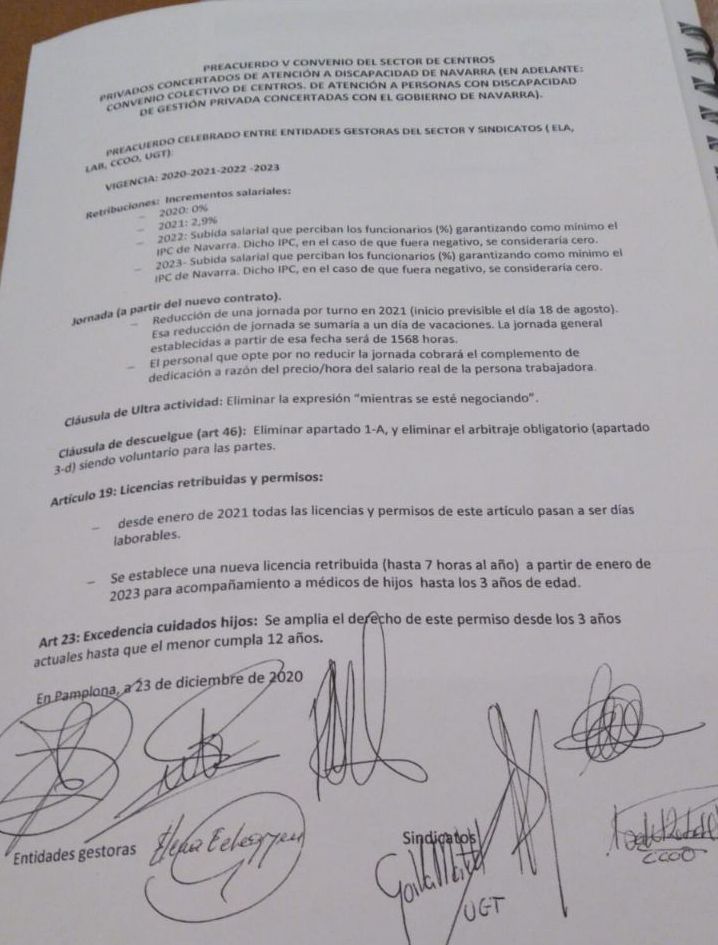 Hemos firmado por primera vez el preacuerdo para el convenio sectorial de los centros de atención a personas con discapacidad de Navarra puesto que recoge grandes logros #LortuDugu