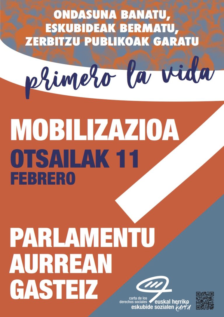 Los agentes de la Carta de Derechos Sociales rechazamos los presupuestos del Gobierno de Gasteiz y llamamos a la movilización