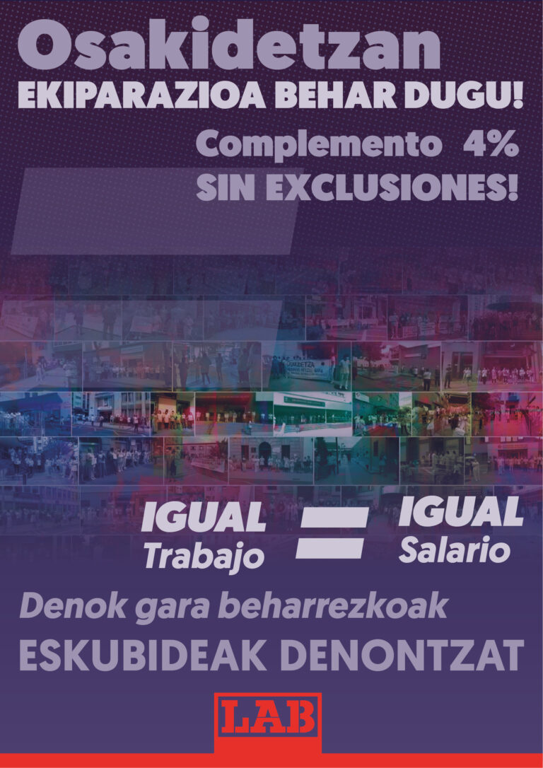 Queremos la equiparación y que el complemento del 4% se aplique a todo el personal de Osakidetza