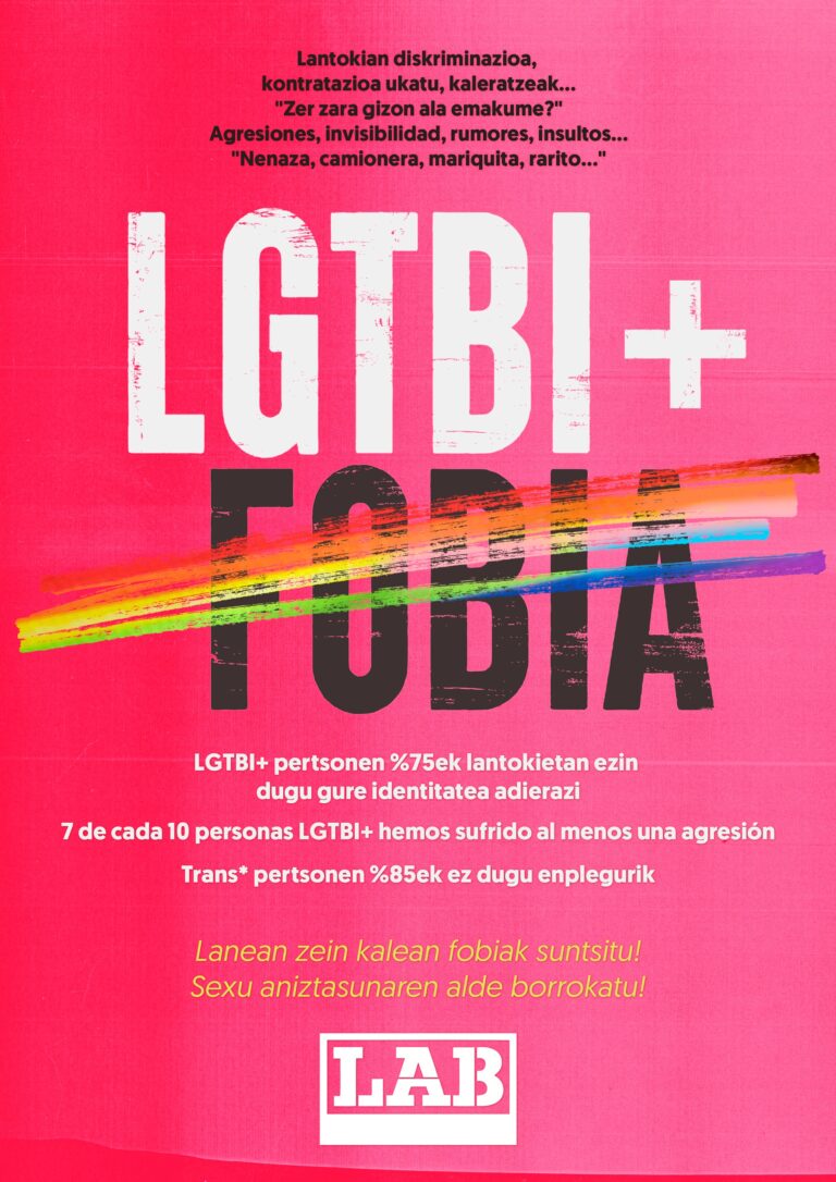 Apostamos por la organización y la lucha para destruir las LGTBI+ fobias en el trabajo y en la calle