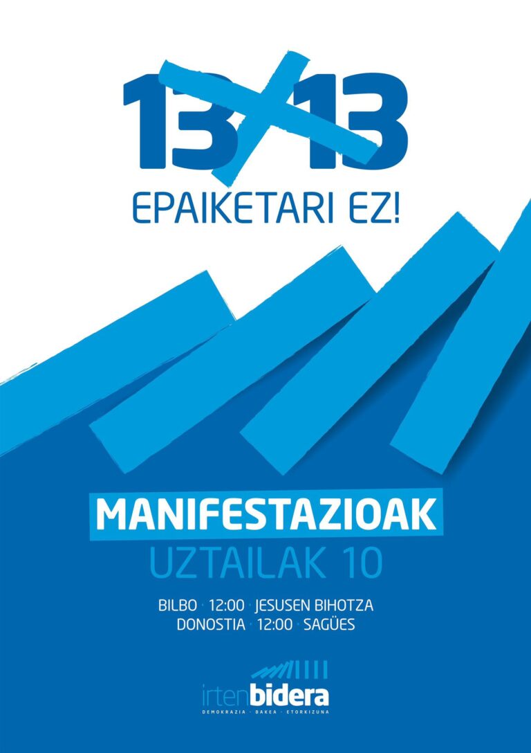 Llamamos a la ciudadanía vasca a participar en las manifestaciones a favor de las personas encausadas en el sumario 13/13