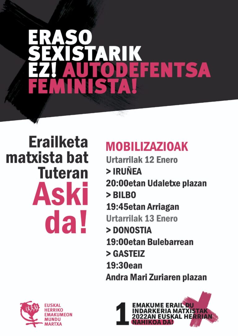 Nos sumamos a las movilizaciones convocadas por Emakumeon Mundu Martxa para denunciar el asesinato machista de Tutera