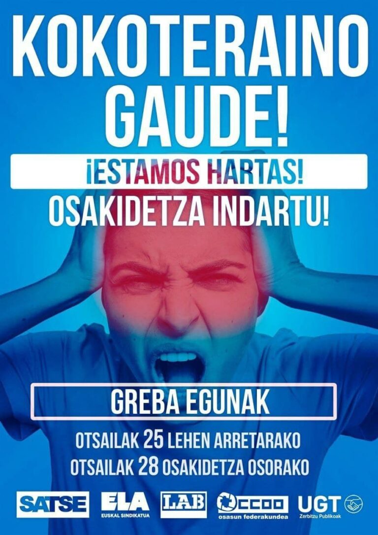 Los sindicatos nos reafirmamos en nuestra decisión de no acudir a la mesa sectorial de Sanidad de la CAV