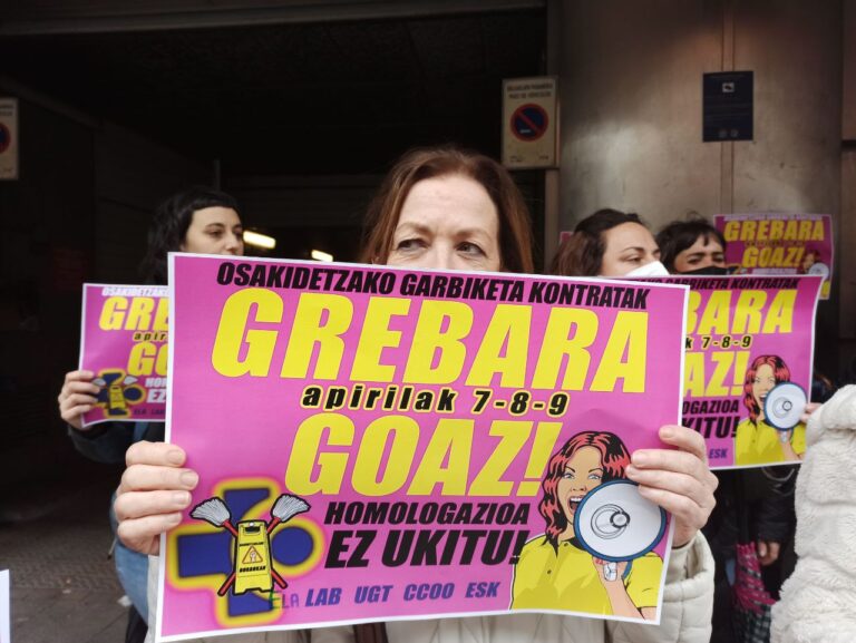 Las trabajadoras de limpieza subcontratadas de Osakidetza convocan huelgas para los días 7, 8 y 9 de abril
