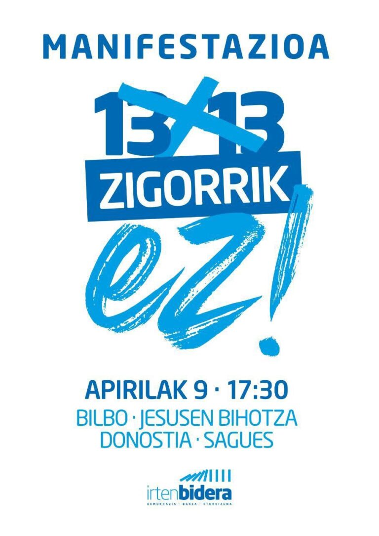 Hacemos un llamamiento a trabajadoras y trabajadores a participar en las manifestaciones que se celebrarán el sábado en Bilbo y Donostia ante la sentencia del juicio 13/13